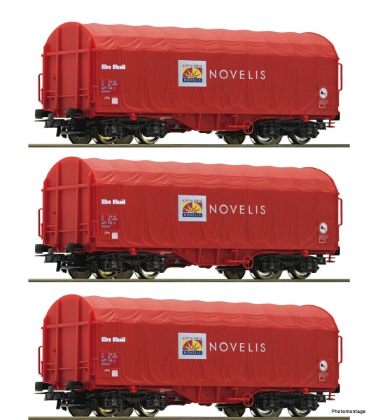 Set of 3 Slide tarpaulin cars Novelis<br /><a href='images/pictures/Roco/Roco-76095.jpg' target='_blank'>Full size image</a>